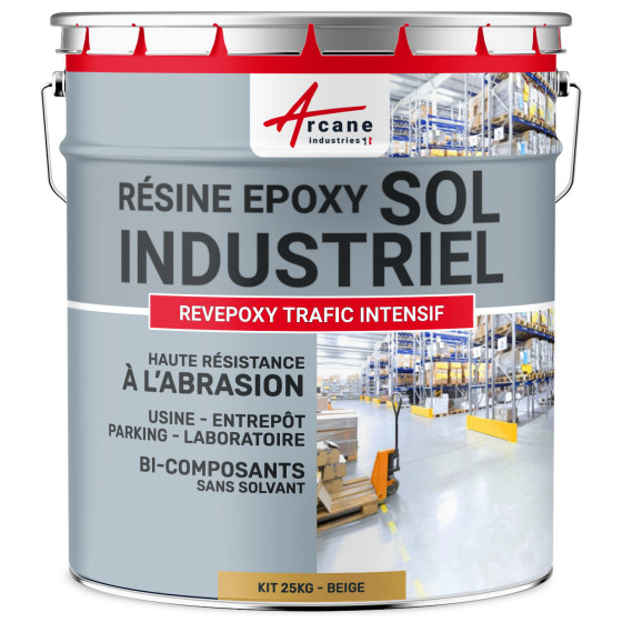Peinture époxy sol industriel et parking - REVEPOXY TRAFIC INTENSIF-kit25Kg-Beige-ral-1001-Aspect / Couleur