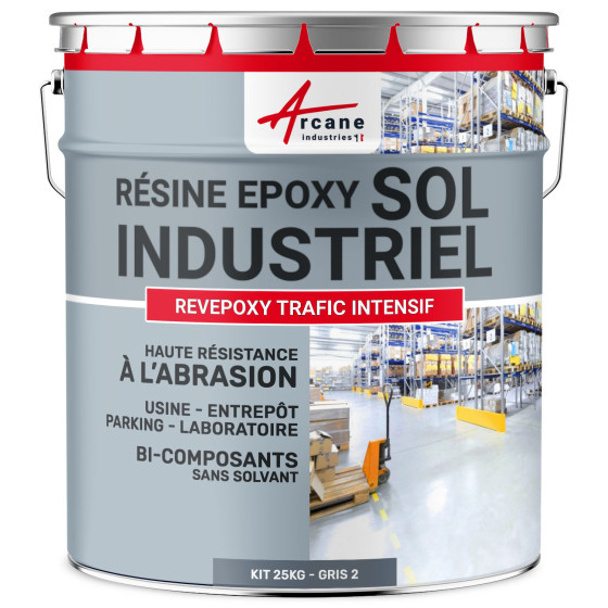 Peinture époxy sol industriel et parking - REVEPOXY TRAFIC INTENSIF-kit25Kg-Gris-2-ral-7046-Aspect / Couleur