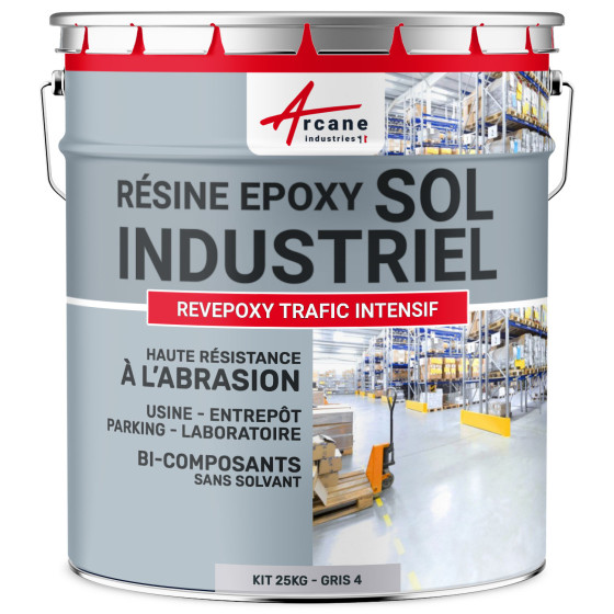 Peinture époxy sol industriel et parking - REVEPOXY TRAFIC INTENSIF-kit25Kg-Gris-4-ral-7047-Aspect / Couleur