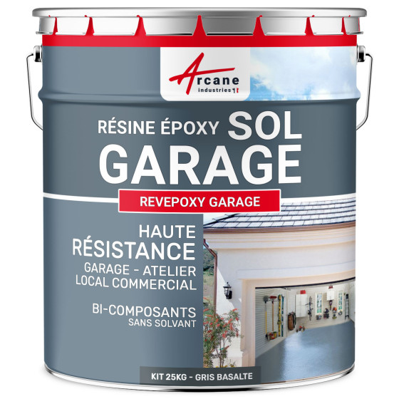 Résine sol garage / Peinture époxy sol : REVEPOXY GARAGE-kit25Kg-Gris-basalte-ral-7012-Aspect / Couleur