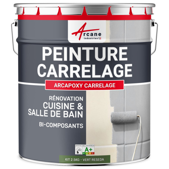 PEINTURE CARRELAGE CUISINE ET SALLE DE BAIN - RÉSINE CARRELAGE-Kit2-5Kg-Ral-6011-Vert-Reseda-Aspect / Couleur PEINTURE CARRELAGE CUISINE ET SALLE DE BAIN - RÉSINE CARRELAGE-Kit2-5Kg-Ral-6011-Vert-Reseda-Aspect / Couleur