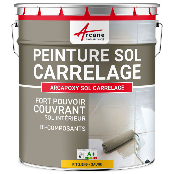 Peinture Sol Carrelage - Résine époxy pour sol carrelé-Kit2-5Kg-RAL-1023-Jaune-Aspect / Couleur Peinture Sol Carrelage - Résine époxy pour sol carrelé-Kit2-5Kg-RAL-1023-Jaune-Aspect / Couleur