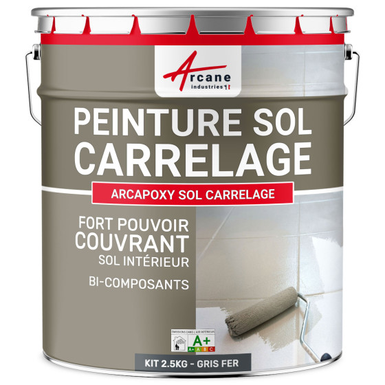 Peinture Sol Carrelage - Résine époxy pour sol carrelé-Kit2-5Kg-RAL-7011-Gris-fer-Aspect / Couleur Peinture Sol Carrelage - Résine époxy pour sol carrelé-Kit2-5Kg-RAL-7011-Gris-fer-Aspect / Couleur