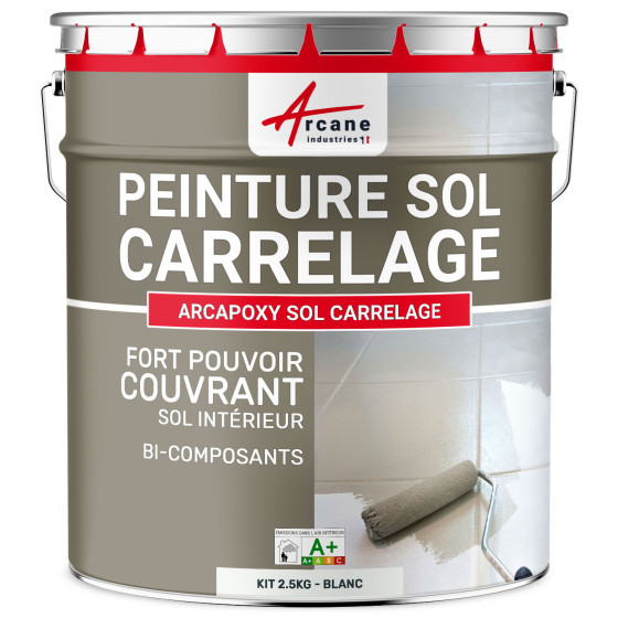 Peinture Sol Carrelage - Résine époxy pour sol carrelé-Kit2-5Kg-RAL-9003-Blanc-Aspect / Couleur Peinture Sol Carrelage - Résine époxy pour sol carrelé-Kit2-5Kg-RAL-9003-Blanc-Aspect / Couleur