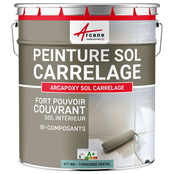 Peinture Sol Carrelage - Résine époxy pour sol carrelé-Kit1Kg-RAL-6034-Turquoise-Pastel-Aspect / Couleur