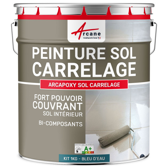 Peinture Sol Carrelage - Résine époxy pour sol carrelé-Kit1Kg-Ral-5021-Bleu-Deau-Aspect / Couleur