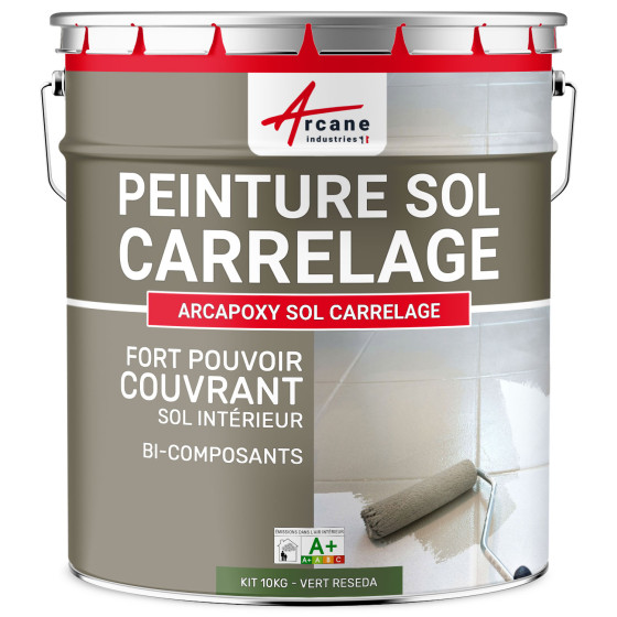 Peinture Sol Carrelage - Résine époxy pour sol carrelé-Kit10Kg-Ral-6011-Vert-Reseda-Aspect / Couleur