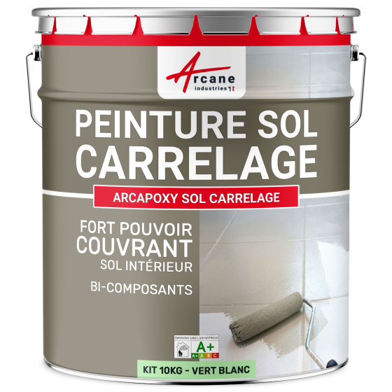 Peinture Sol Carrelage - Résine époxy pour sol carrelé-Kit10Kg-Ral-6019-Vert-Blanc-Aspect / Couleur