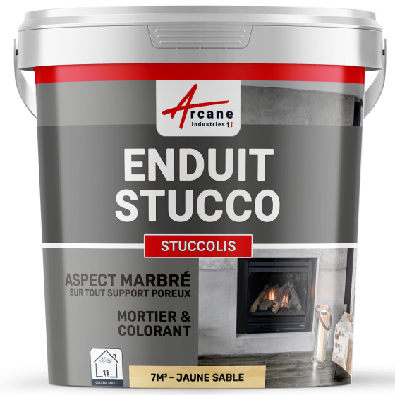 Peinture stucco, enduit STUCCOLIS avec mortier et colorant-kit7m2-Jaune-sable-Aspect / Couleur