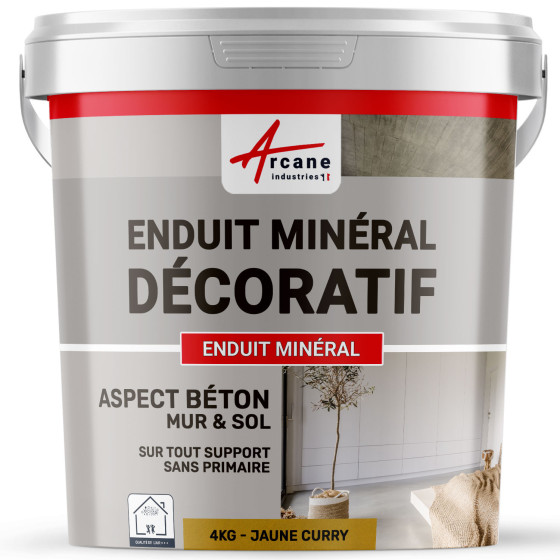ENDUIT MINERAL DECORATIF COLORE ASPECT BETON - enduit de décoration murale et sol-4Kg-Curry-Aspect / Couleur