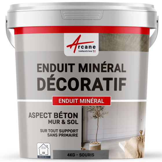 ENDUIT MINERAL DECORATIF COLORE ASPECT BETON - enduit de décoration murale et sol-4Kg-Souris-Aspect / Couleur