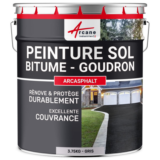 Peinture bitume / peinture goudron : Résine solpour asphalte, goudron, enrobé - ARCASPHALT 3.75KG - gris Couleur / Aspect