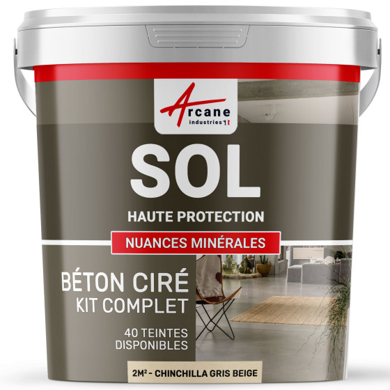 KIT BETON CIRE SOL HAUTE PROTECTION-kit2m2-Chinchilla-Gris-Beige-Aspect / Couleur
