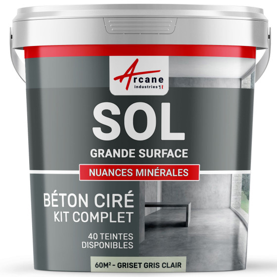 KIT BETON CIRE SOL GRANDE SURFACE HAUTE PROTECTION-Kit60m2-Griset-Gris-clair-Aspect / Couleur