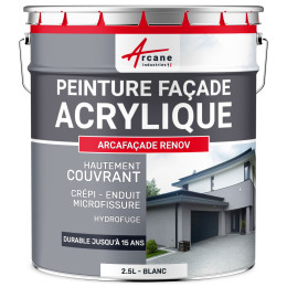 Peinture Crépi Façade Acrylique - ARCAFAÇADE RENOV-2-5L-Blanc-Ral-9003-Aspect / Couleur