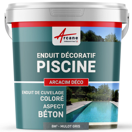 Enduit décoratif de finition pour piscine : ARCACIM Déco-8m2-Mulot-Gris-Aspect / Couleur Enduit décoratif de finition pour piscine : ARCACIM Déco-8m2-Mulot-Gris-Aspect / Couleur