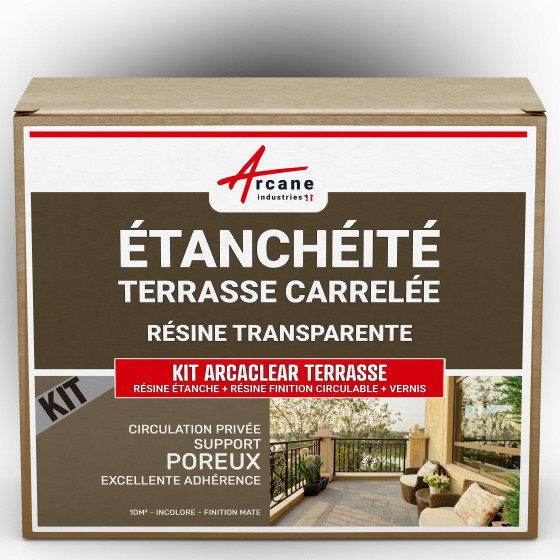 Résine étanchéité vernis résine finition circulable : KIT ARCACLEAR TERRASSE-10m2-privporeux-M-Couleur / Aspect