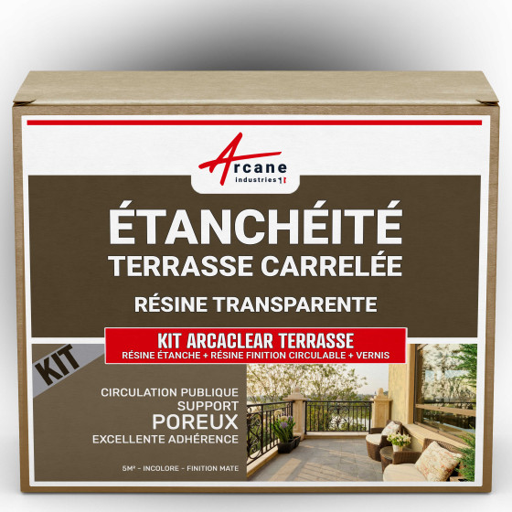 Résine étanchéité vernis résine finition circulable : KIT ARCACLEAR TERRASSE-5m2pubporeux-M-Couleur / Aspect