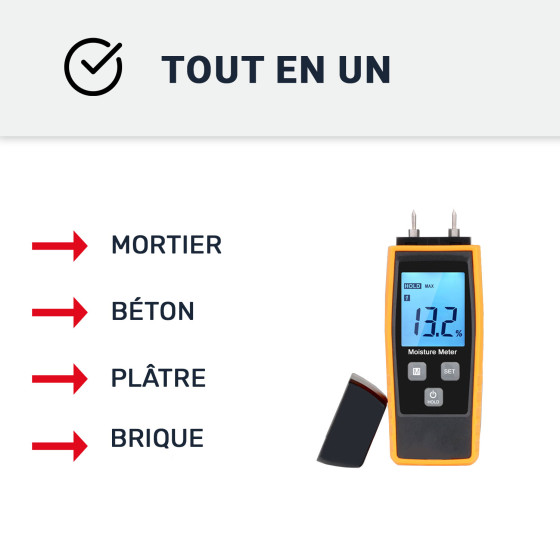 Vochtmeter, vochtigheidstester voor beton, pleister, mortel