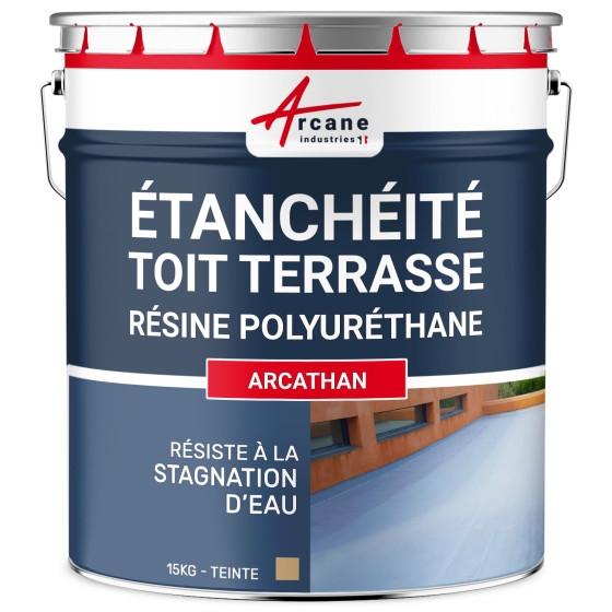 Étanchéité toit terrasse et plat  - Résine Polyuréthane Colorée : ARCATHAN-15Kg-Beige-pierre-ral-1001-Couleur / Aspect