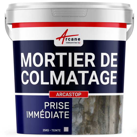Mortier anti infiltration eau prise ultra rapide colmatage : ARCASTOP-25Kg-Gris-Couleur / Aspect