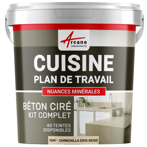 1-Main-Béton Ciré Cuisine : Plan de travail, Crédence - Kit 10m2 - Chinchilla gris beige