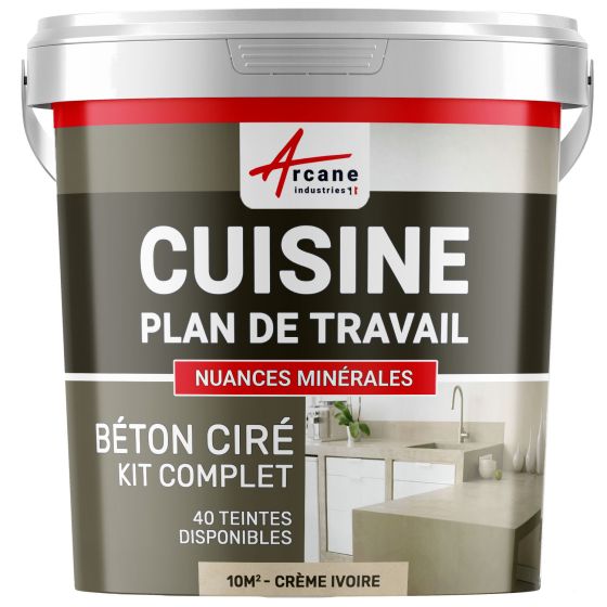 1-Main-Béton Ciré Cuisine : Plan de travail, Crédence - Kit 10m2 - Creme ivoire