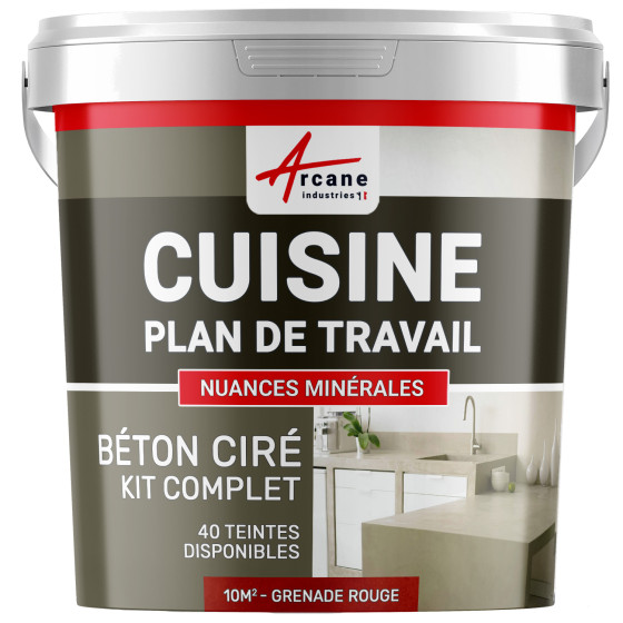 1-Main-Béton Ciré Cuisine : Plan de travail, Crédence - Kit 10m2 - Grenade rouge