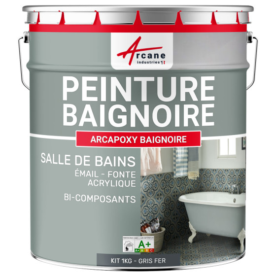 PEINTURE BAIGNOIRE - Résine rénovation baignoire lavabo émail salle de bain-Kit1Kg-RAL-7011-Gris-fer-Aspect / Couleur PEINTURE BAIGNOIRE - Résine rénovation baignoire lavabo émail salle de bain-Kit1Kg-RAL-7011-Gris-fer-Aspect / Couleur
