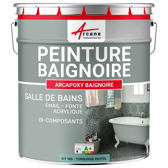 PEINTURE BAIGNOIRE - Résine rénovation baignoire lavabo émail salle de bain-Kit1Kg-RAL-6034-Turquoise-Pastel-Aspect / Couleur PEINTURE BAIGNOIRE - Résine rénovation baignoire lavabo émail salle de bain-Kit1Kg-RAL-6034-Turquoise-Pastel-Aspect / Couleur