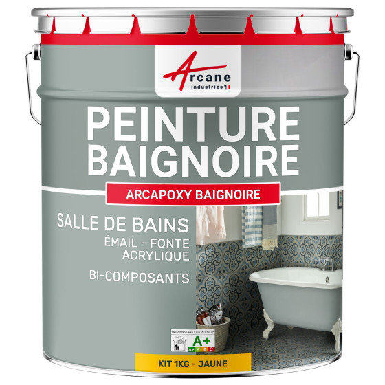 PEINTURE BAIGNOIRE - Résine rénovation baignoire lavabo émail salle de bain-Kit1Kg-RAL-1023-Jaune-Aspect / Couleur PEINTURE BAIGNOIRE - Résine rénovation baignoire lavabo émail salle de bain-Kit1Kg-RAL-1023-Jaune-Aspect / Couleur