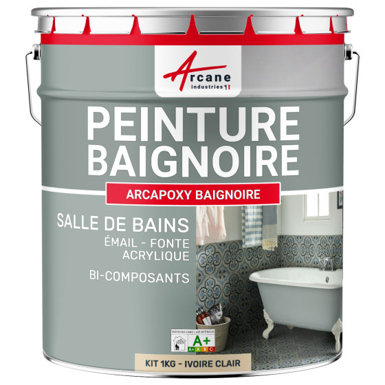 PEINTURE BAIGNOIRE - Résine rénovation baignoire lavabo émail salle de bain-Kit1Kg-RAL-1015-Ivoire-clair-Aspect / Couleur