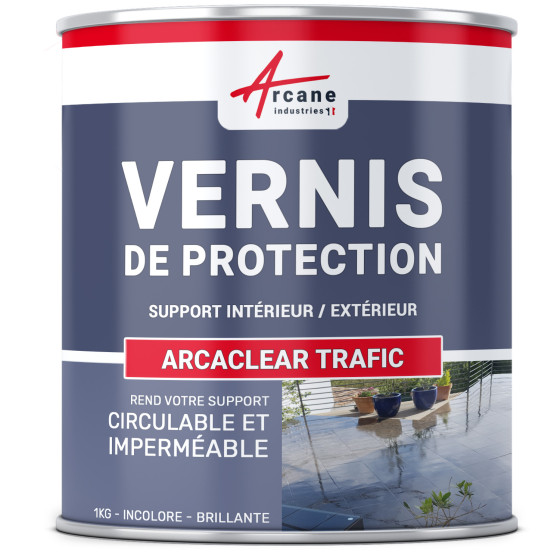 Vernis de protection polyuréthane pour résine et carrelage : ARCACLEAR Trafic-1kg-transparente-brillante-Couleur / Aspect