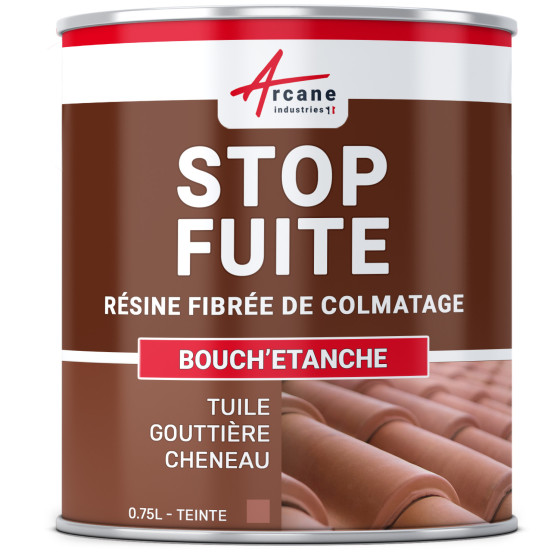 Peinture d'étanchéité fibrée - Colmateur tuile, gouttière, cheneau : BOUCH' ETANCHE-0-75L-Tuile-Couleur / Aspect