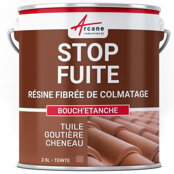 Peinture d'étanchéité fibrée - Colmateur tuile, gouttière, cheneau : BOUCH' ETANCHE-2.5L-Tuile-Couleur / Aspect