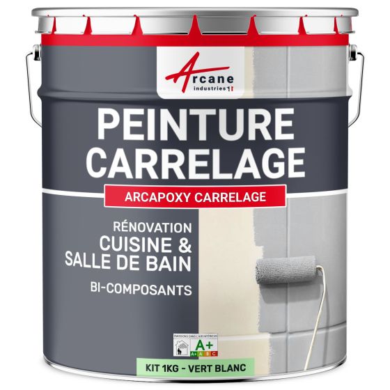 PEINTURE CARRELAGE CUISINE ET SALLE DE BAIN  - RÉSINE CARRELAGE-Kit1Kg-Ral-6019-Vert-Blanc-Aspect / Couleur