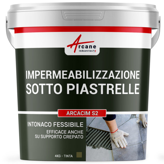 Intonaco impermeabilizzante sotto piastrelle: ARCACIM S2 4 kg Grigio Marrone Vicino - RAL 7013 Intonaco impermeabilizzante sotto piastrelle: ARCACIM S2 4 kg Grigio Marrone Vicino - RAL 7013