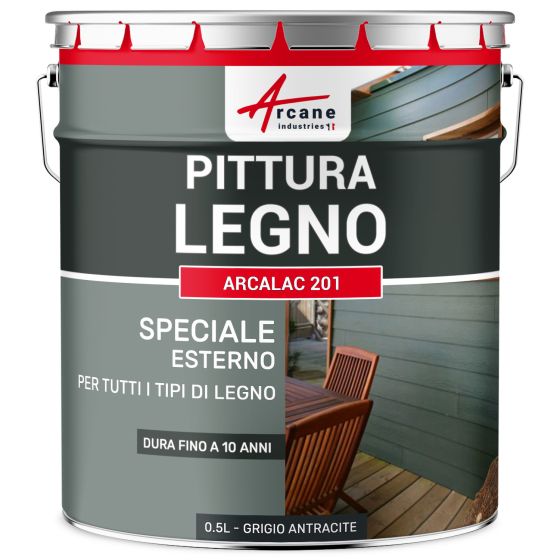 Vernice per legno esterno ed interno - ARCALAC 201 0.5 L Grigio Antracite - RAL 7016 Vernice per legno esterno ed interno - ARCALAC 201 0.5 L Grigio Antracite - RAL 7016