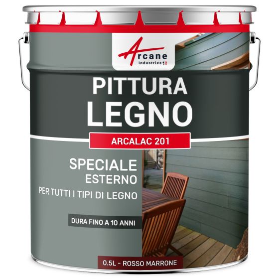 Vernice per legno esterno ed interno - ARCALAC 201 0.5 L Rosso Marrone - RAL 3011 Vernice per legno esterno ed interno - ARCALAC 201 0.5 L Rosso Marrone - RAL 3011