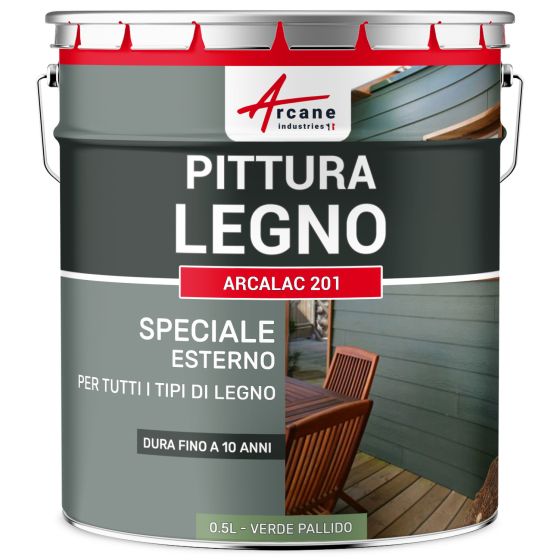Vernice per legno esterno ed interno - ARCALAC 201 0.5 L Verde Palldo - RAL 6021