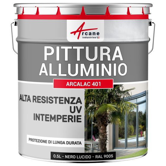 Pittura per Alluminio: ARCALAC 401 0.5 L Nero Lucido - RAL 9005 Pittura per Alluminio: ARCALAC 401 0.5 L Nero Lucido - RAL 9005