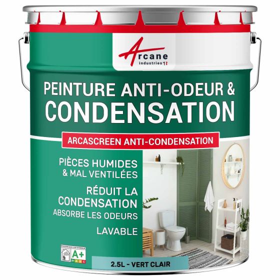 Peinture anti condensation, odeurs et moisissure pour pièce humide : Arcascreen Anti Condensation Couleur / Aspect 2.5L vert cla Peinture anti condensation, odeurs et moisissure pour pièce humide : Arcascreen Anti Condensation Couleur / Aspect 2.5L vert cla