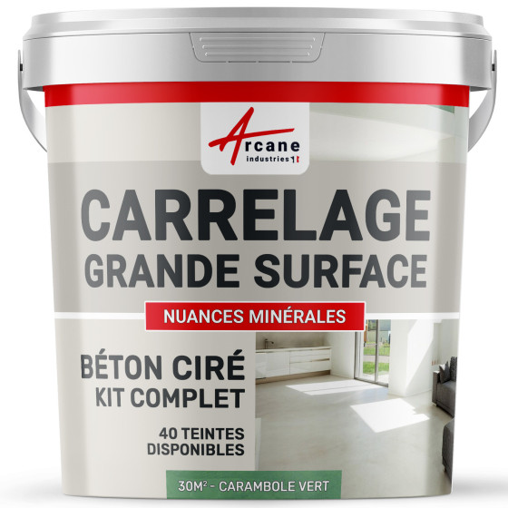 KIT BETON CIRE SUR CARRELAGE GRANDE SURFACE-Kit-30m2-Carambole-Vert-Aspect / Couleur